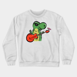 Guitarist Tyrannosaurus Dinosaur Dino Cartoon Cute Character Crewneck Sweatshirt